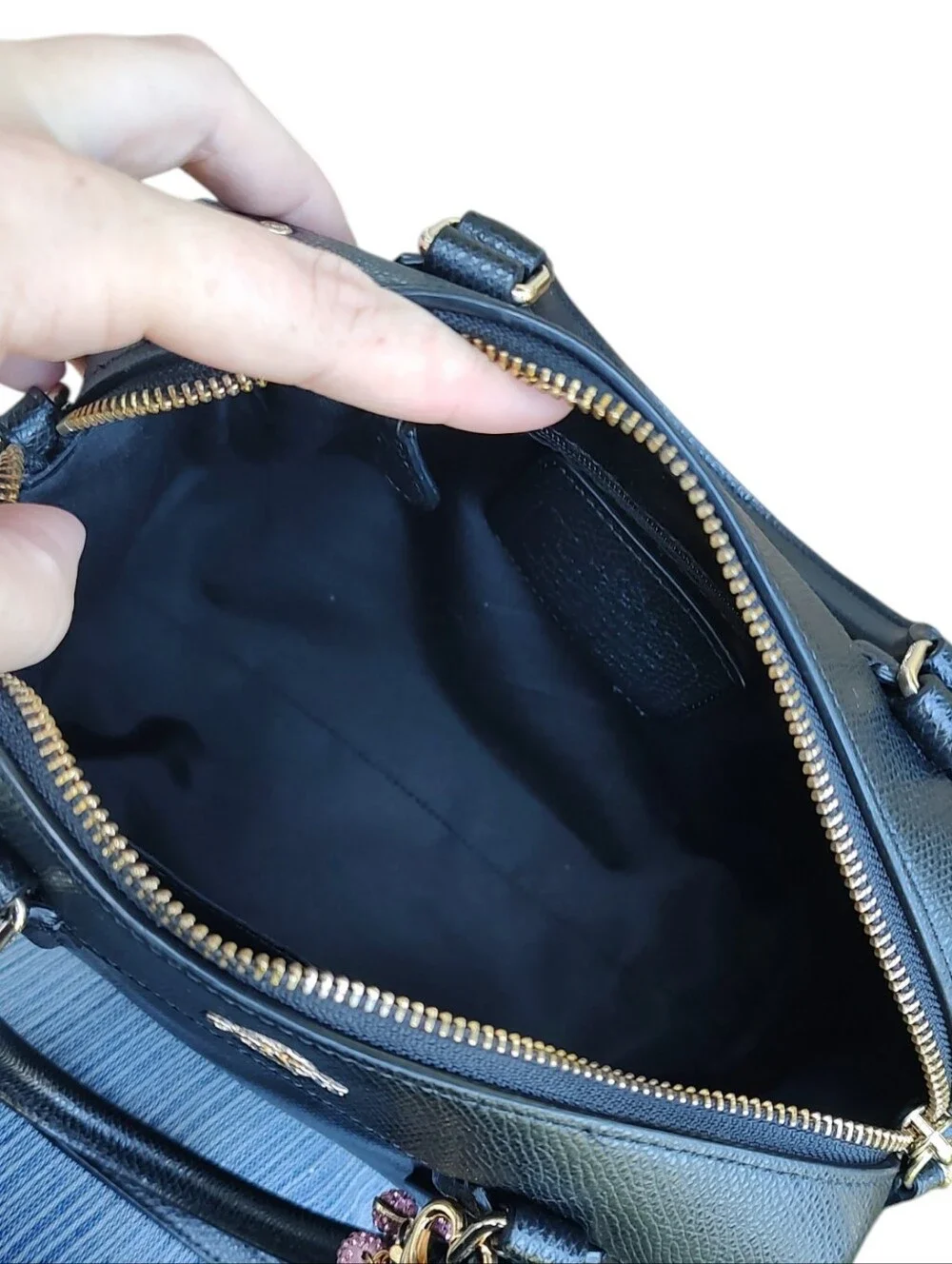 Coach Black Pebbled Leather Satchel with Cherry Charm